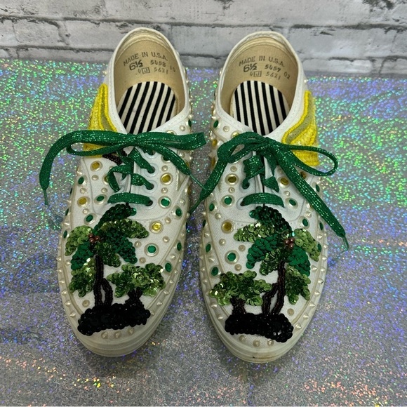 Glitzies Womens Sneakers Shoes Size 6 1/2 Tropical Bling Rhinestone Sequins VTG - Picture 4 of 15